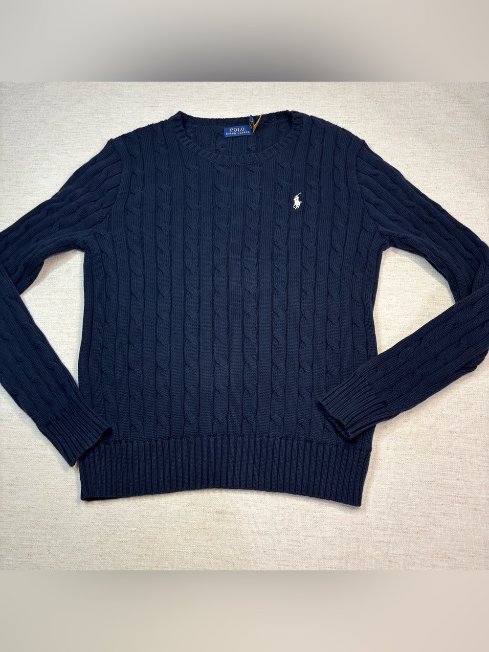Polo Ralph Lauren women size M Cable-Knit Crew neck Sweater in navy blue cotton
